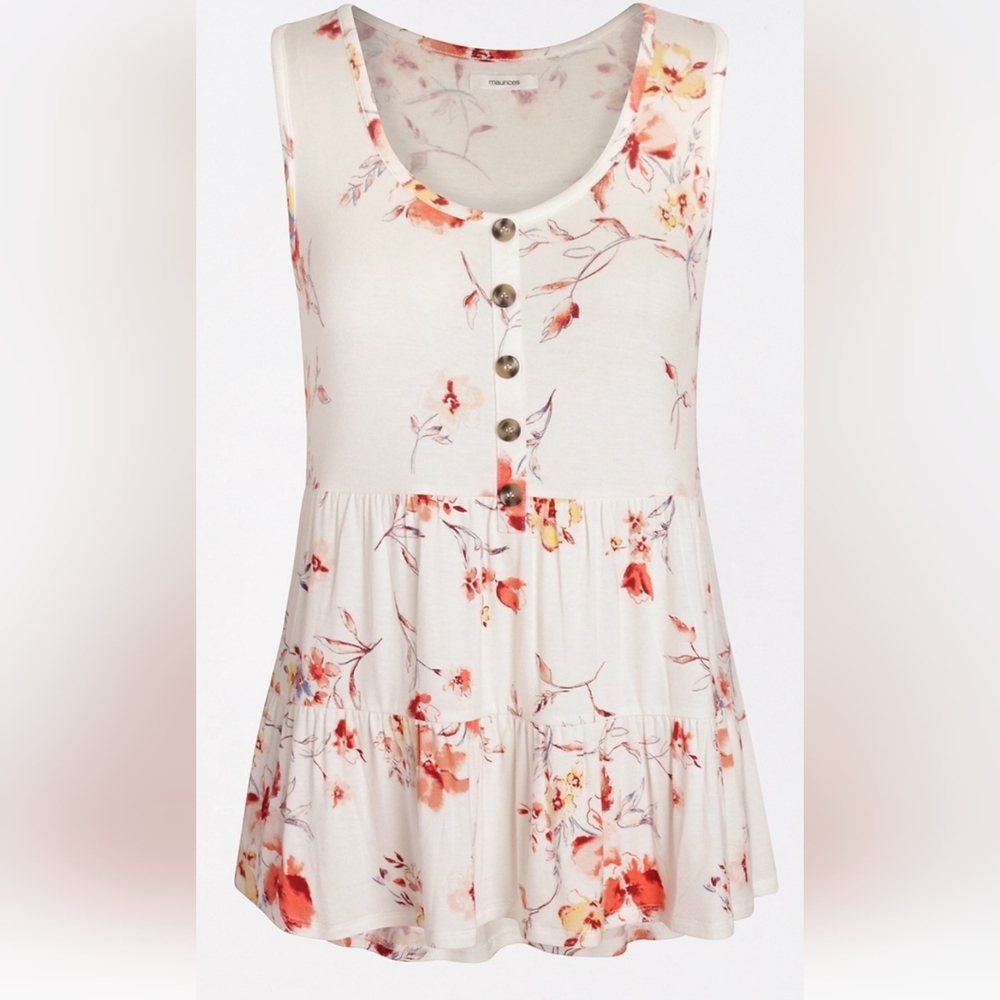 3/$15 Maurices Floral Button-Front Tank Top - Cream and Pink NWOT  XXL